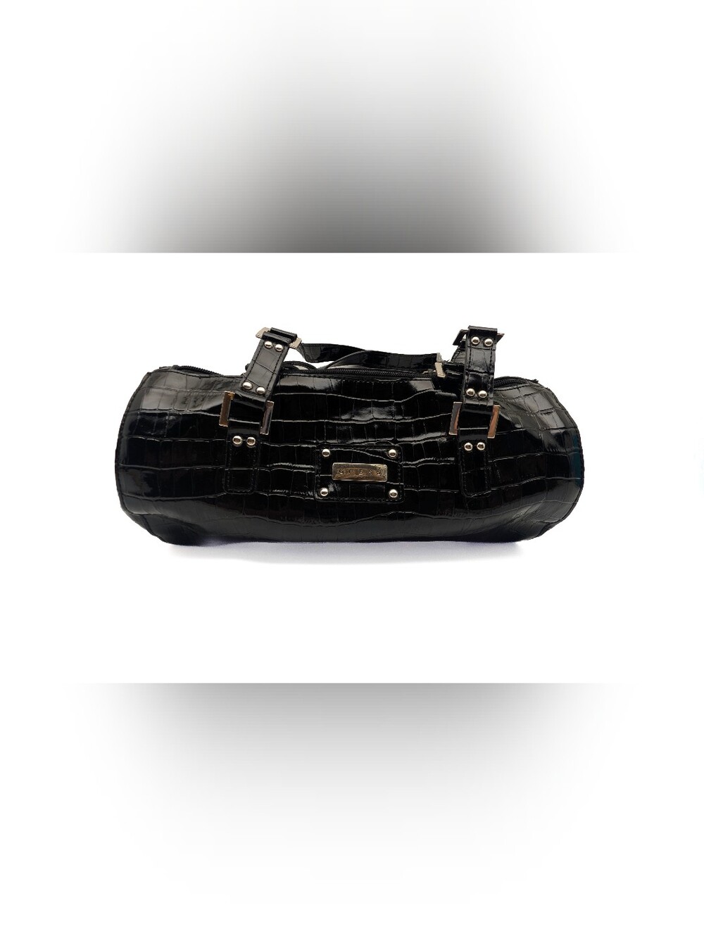 Vintage Y2K GUESS Black Faux Crocodile Patent Barrel Bag